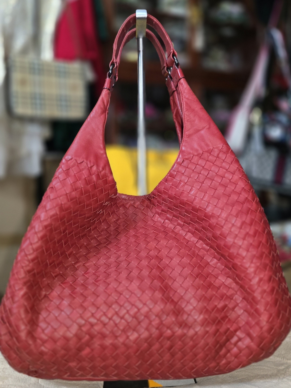 Bottega Veneta Red Intrecciato Leather Hobo Bag